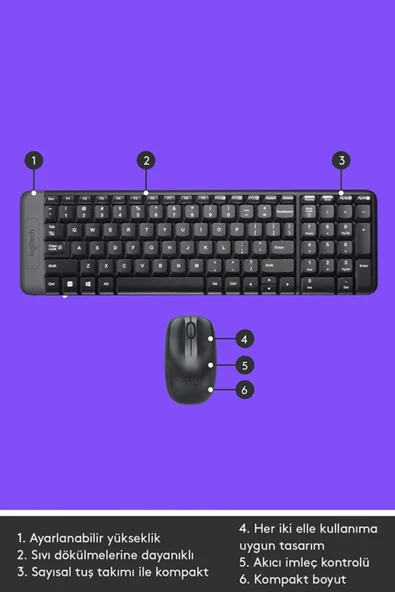 MK220 Kablosuz Türkçe Klavye Mouse Seti - Siyah - Resim 6