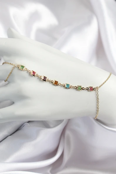 Pirinç Renkli Kare Zirkon Taşlı Y Model Gold Renk Kadın Şahmeran ürün görseli 1