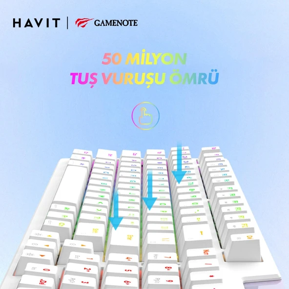 Havit Gamenote KB885L RGB Backlit Gaming Mekanik Klavye Beyaz - Resim 3