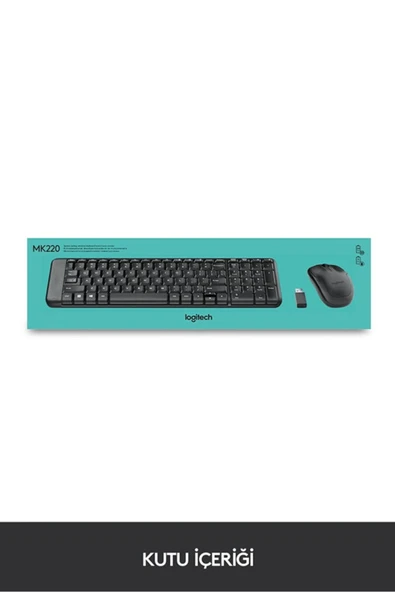 MK220 Kablosuz Türkçe Klavye Mouse Seti - Siyah - Resim 5