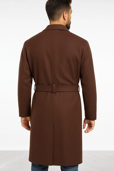 Erkek Kaşe Uzun Palto – Kışlık, Kuşaklı, Şık Modern Tasarım - Resim 6