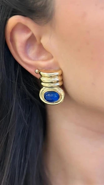 Taşlı Küpe - Mavi - Resim 2