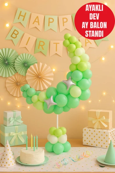 Ay Şekilli Parti Balon Dekoru – Doğum Günü Masa Üstü Süsleme Seti Pastel Renkli 3D Stand ürün görseli 1