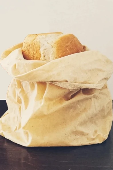 Ekmek Saklama Torbası Balmumlu Bez Torba  Doğal Pamuk 30x40 - Resim 2