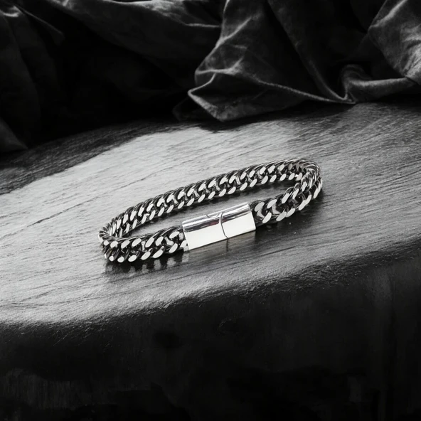 Çift Sıra Otantik Çelik Zincir Bileklik 31835B2D2 - Resim 4