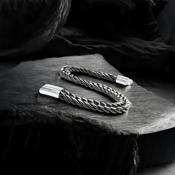 Çift Sıra Otantik Çelik Zincir Bileklik 31835B2D2 - Resim 2