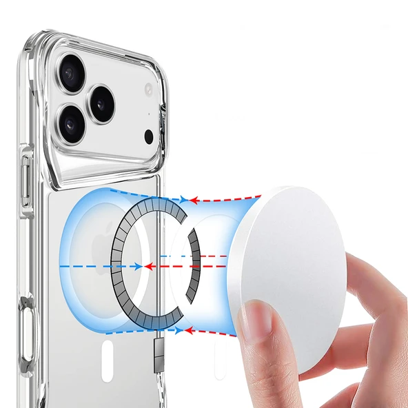 iPhone 17 Pro Max Uyumlu Kablosuz Şarj Özellikli Darbe Emici T-Max M-safe Kapak - Resim 6