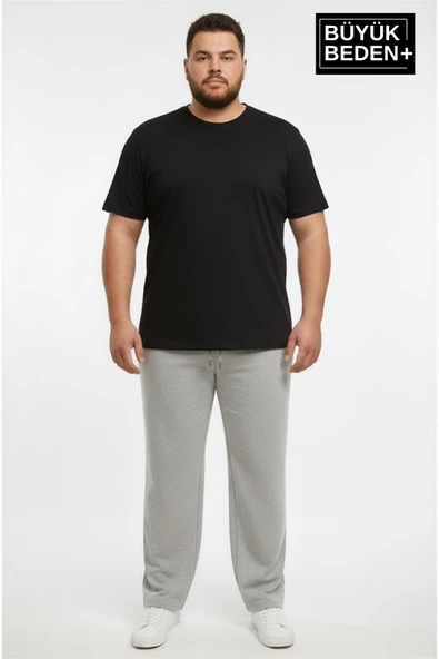 Erkek Büyük Beden Rahat Kalıp, Lastikli Bel, Paça Reçmeli Eşofman Altı SPR26BEA952 - Resim 9