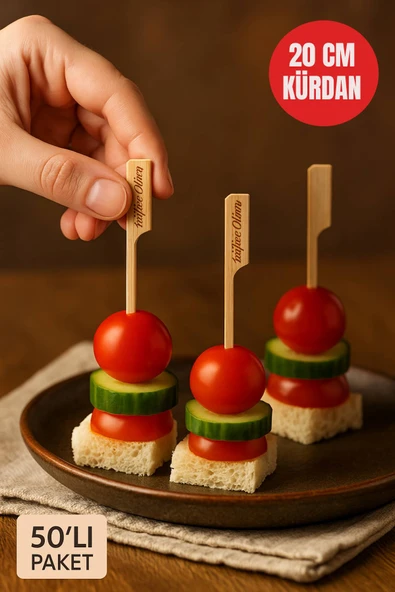 50’li Paket | 20 cm Bambu Sunum Kürdanı – Kanape, Kokteyl, Mini Hamburger, Atıştırmalık Kürdan - Resim 3