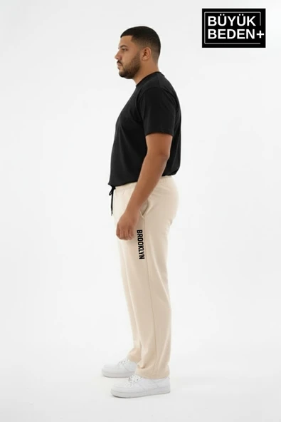 Erkek Büyük Beden BROOKLYN Baskılı Rahat Kesim Lastikli Bel Paça Reçme Eşofman Altı SPR26EA952-2 - Resim 2
