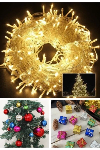 Özel 3 lü Yılbaşı Seti 12 Adet Mini Hediye Paketi 6’lı Renkli Çam Ağacı Topları 10 Metre Led Işık ürün görseli 1