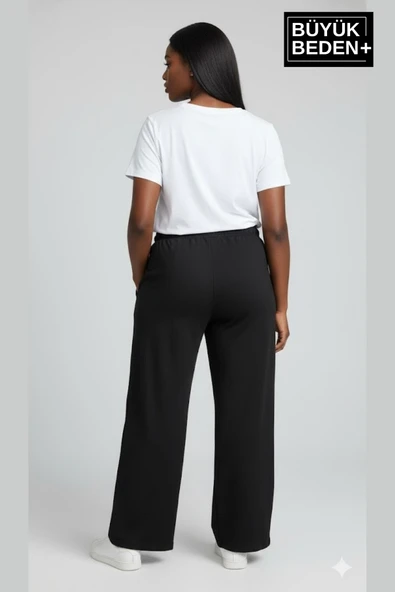 Kadın Büyük Beden Rahat Kesim Paça Reçme AR Baskılı Beli Lastikli Eşofman Altı SPR26EAK952-1 - Resim 10