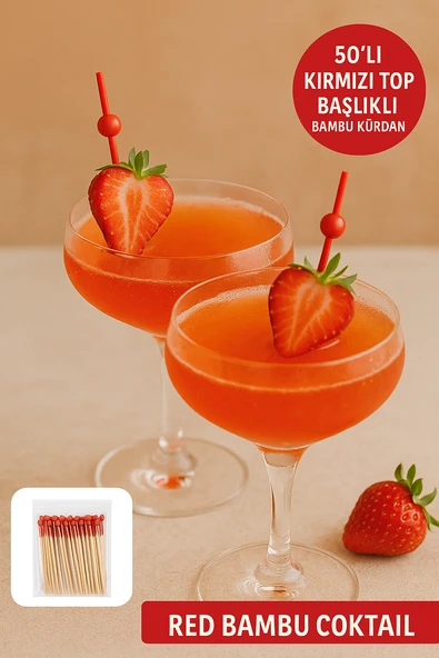 50’li Kırmızı Top Başlıklı Bambu Kürdan – Tatlı, Kanape ve Kokteyl Sunum Kürdanı - Resim 2