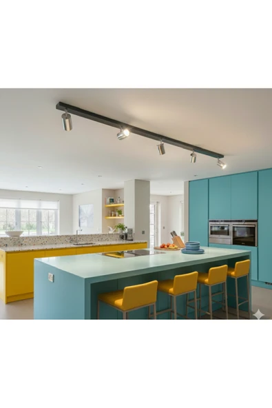 GU10 120 cm Siyah Gövde Krom Kaplama Beşli 5li Hareketli Başlık OS RAM Tasarruflu LED Spot Avize ürün görseli