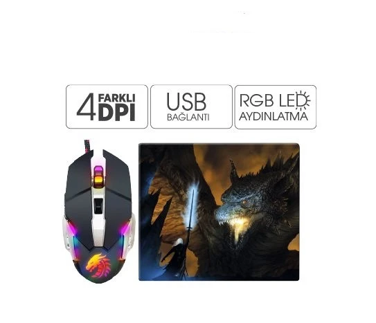 TNX EslifeTech26 PGM24 Gaming Kablolu Mouse+Mouse Pad - Resim 3