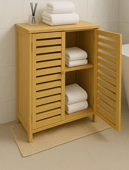 Bambu Kapaklı Banyo Balkon Bahçe Mutfak Salon Dolabı Havlu Dolabı Düzenleyici Dolap - Resim 3