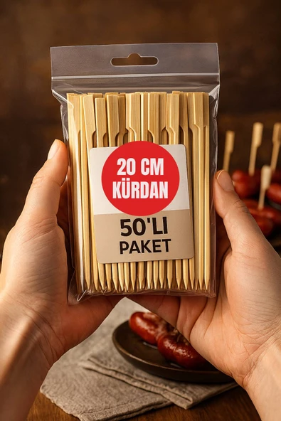 50’li Paket | 20 cm Bambu Sunum Kürdanı – Kanape, Kokteyl, Mini Hamburger, Atıştırmalık Kürdan - Resim 4