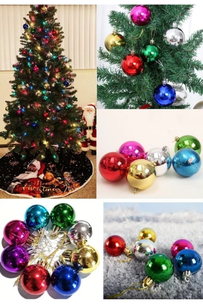 Özel 3 lü Yılbaşı Seti 12 Adet Mini Hediye Paketi 6’lı Renkli Çam Ağacı Topları 10 Metre Led Işık - Resim 2