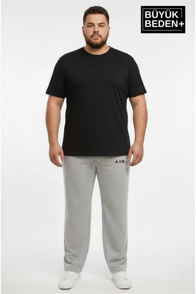 Erkek Büyük Beden Rahat Kesim Paça Reçme AR Baskılı Beli Lastikli Eşofman Altı SPR26EA952-1 - Resim 5