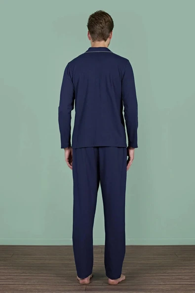 Gd Goldoremi 1937 Büyük Beden Erkek Gömlek Yaka Önden Düğmeli Uzun Kollu Pijama Takım - Resim 4