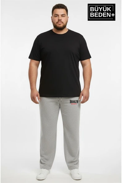 Erkek Büyük Beden BROOKLYN 1970 Baskılı Lastikli Bel Paça Reçme Eşofman Altı SPR26EA952-3 - Resim 3