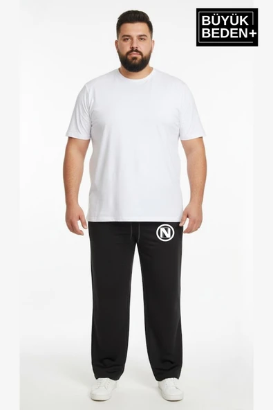 Erkek Büyük Beden N Logo Baskılı Rahat Kesim Lastikli Bel Paça Reçme Eşofman Altı SPR26EA952-4 ürün görseli 1