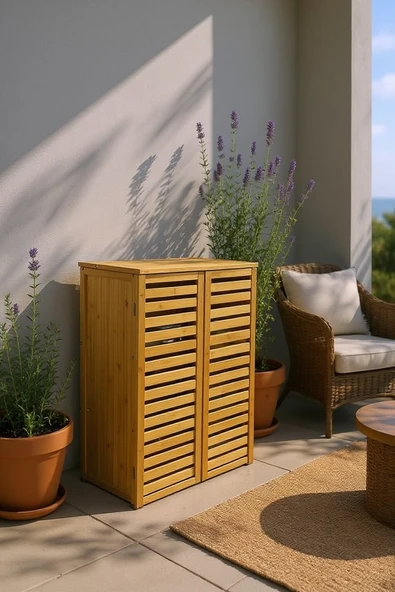 Bambu Kapaklı Banyo Balkon Bahçe Mutfak Salon Dolabı Havlu Dolabı Düzenleyici Dolap ürün görseli 1