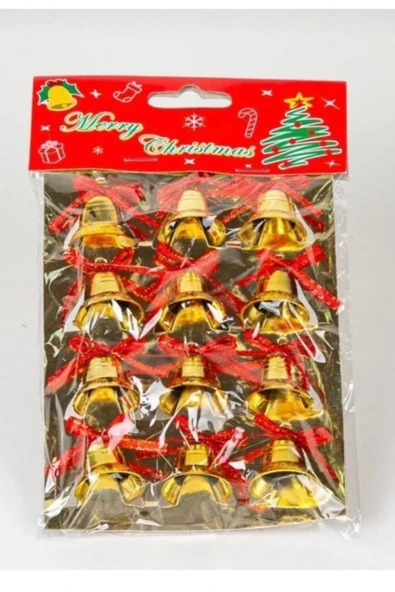 Özel 3 lü Yılbaşı Seti 12’li Gold Yılbaşı Ağacı Topu 12 Adet Çam Ağacı Çanı 10 Metre Peri Led Işık - Resim 4