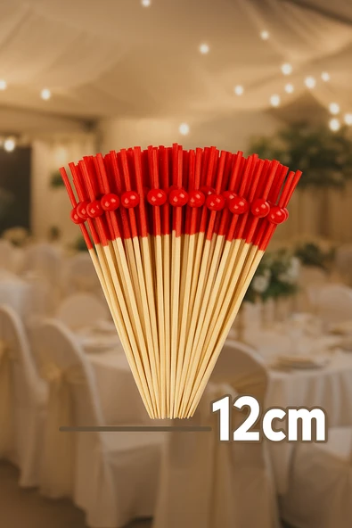 50’li Kırmızı Top Başlıklı Bambu Kürdan – Tatlı, Kanape ve Kokteyl Sunum Kürdanı - Resim 6