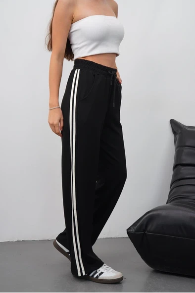 Yandan çift şeritli pantolon siyah - Resim 3