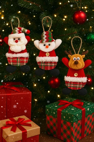 1 Adet Peluş Karakterlerle Eğlenceli YeniYıl Dekoru Noel Figürleri Yılbaşı Ağaç Süsleri 17 Cm x 11cm - Resim 2