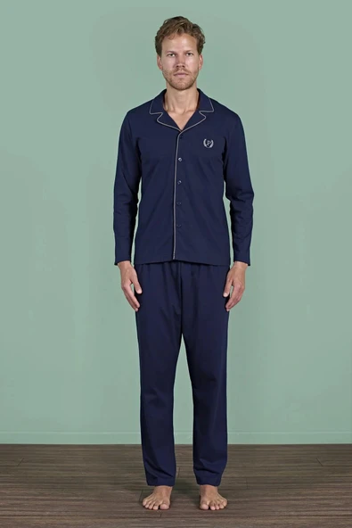 Gd Goldoremi 1937 Büyük Beden Erkek Gömlek Yaka Önden Düğmeli Uzun Kollu Pijama Takım ürün görseli 1