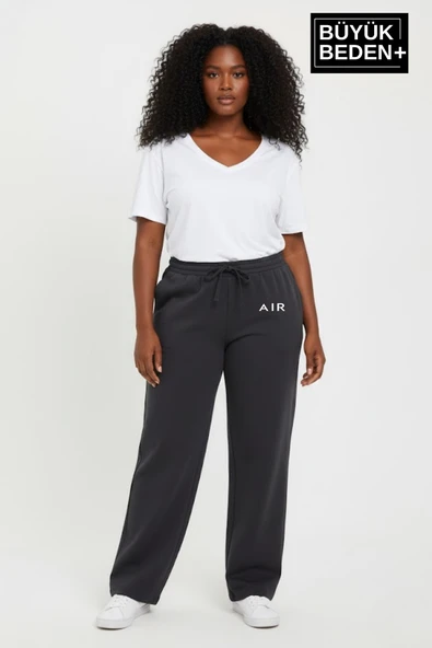 Kadın Büyük Beden Rahat Kesim Paça Reçme AR Baskılı Beli Lastikli Eşofman Altı SPR26EAK952-1 - Resim 7