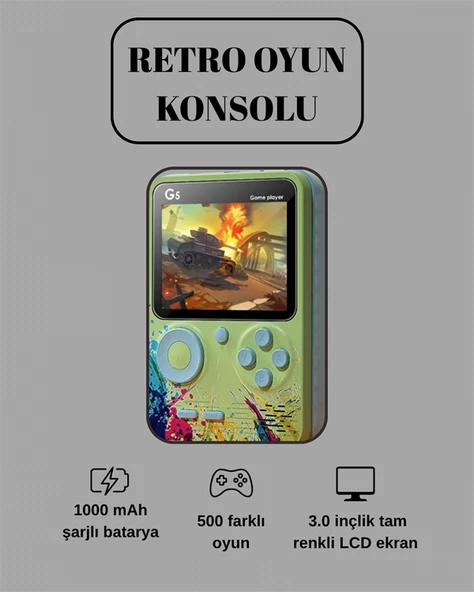 G5 Game Box Retro Mini Oyun Konsolu – 500 Dahili Oyun - Resim 2