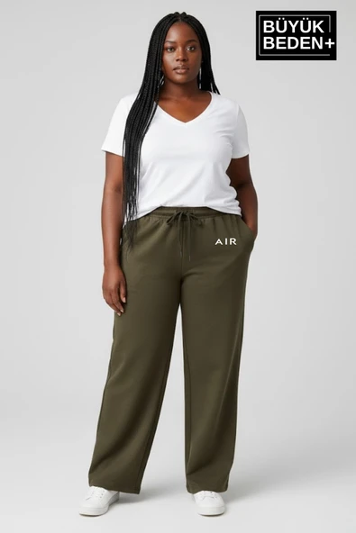 Kadın Büyük Beden Rahat Kesim Paça Reçme AR Baskılı Beli Lastikli Eşofman Altı SPR26EAK952-1 - Resim 6