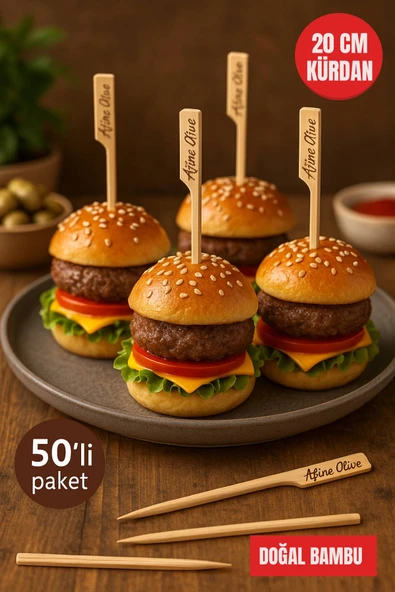 50’li Paket | 20 cm Bambu Sunum Kürdanı – Kanape, Kokteyl, Mini Hamburger, Atıştırmalık Kürdan ürün görseli 1