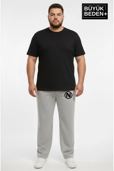 Erkek Büyük Beden N Logo Baskılı Rahat Kesim Lastikli Bel Paça Reçme Eşofman Altı SPR26EA952-4 - Resim 3