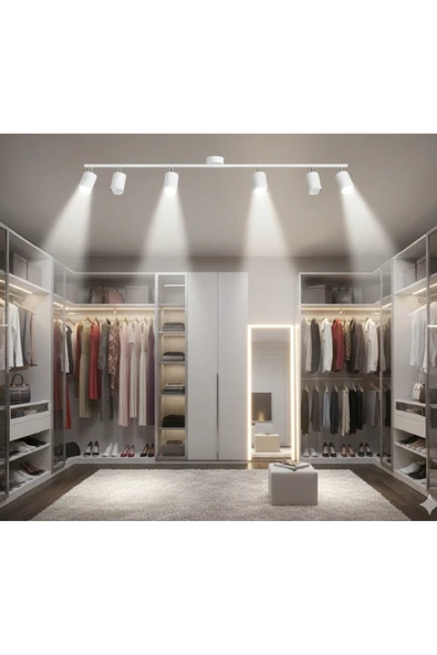 GU10 Altılı 6 lı Hareketli Başlık 150 cm Beyaz Modern Led Tavan Spot Avize Tasarruflu Led Ampul ürün görseli 1