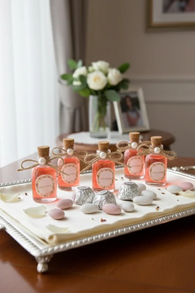 25 Adet İpli İncili Hediyelik Kolonya Şişesi, Nikah Şekeri, Bebek Şekeri - KIRMIZI ürün görseli 1