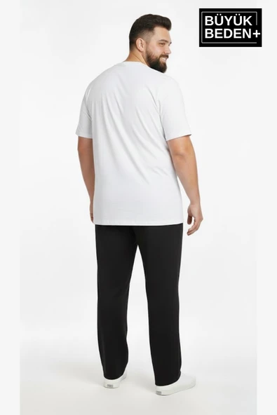 Erkek Büyük Beden Rahat Kesim Paça Reçme AR Baskılı Beli Lastikli Eşofman Altı SPR26EA952-1 - Resim 9