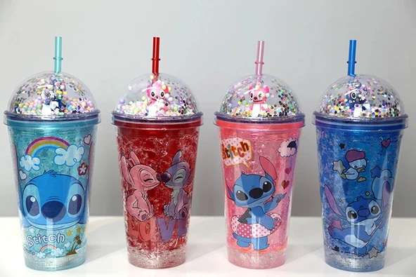 MDB Sevimli Stitch Pipetli Işıklı Pullu Suluk Bardak 400 ml ürün görseli 1