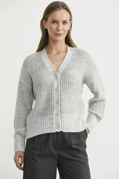 Payet Detaylı Yünlü Triko Hırka - Gri ürün görseli 1