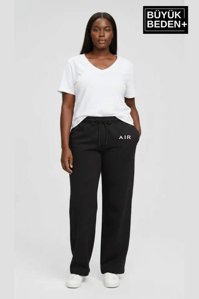 Kadın Büyük Beden Rahat Kesim Paça Reçme AR Baskılı Beli Lastikli Eşofman Altı SPR26EAK952-1 - Resim 4