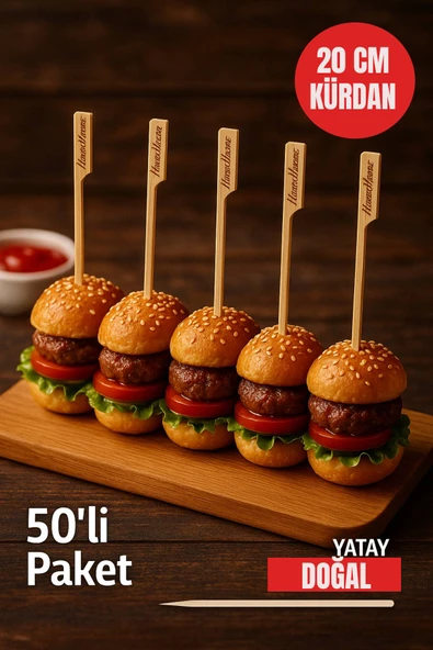 50’li Paket | 20 cm Bambu Sunum Kürdanı – Kanape, Kokteyl, Mini Hamburger, Atıştırmalık Kürdan - Resim 2