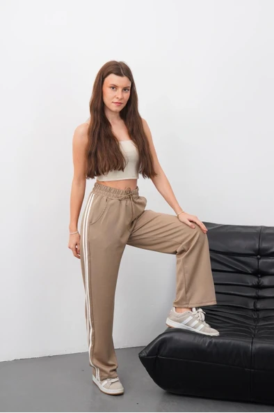 Yandan çift şeritli pantolon vizon ürün görseli 1