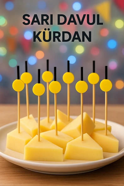 50’li Sarı Davul Kürdan 12 cm – Parti, Sunum, Kanape, Kokteyl ve Peynir Tabağı İçin Dekoratif Kürdan - Resim 3