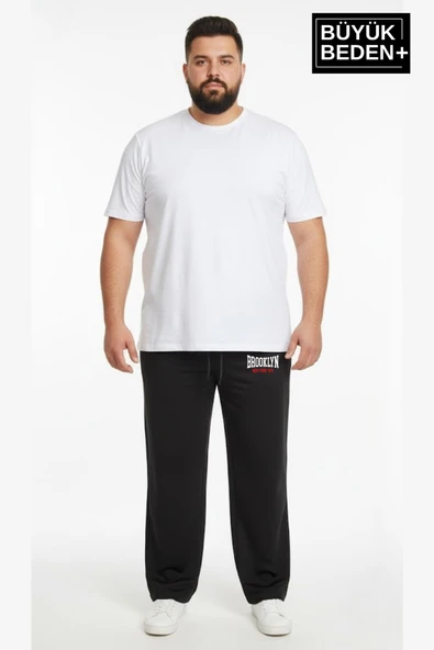 Erkek Büyük Beden BROOKLYN 1970 Baskılı Lastikli Bel Paça Reçme Eşofman Altı SPR26EA952-3 - Resim 7
