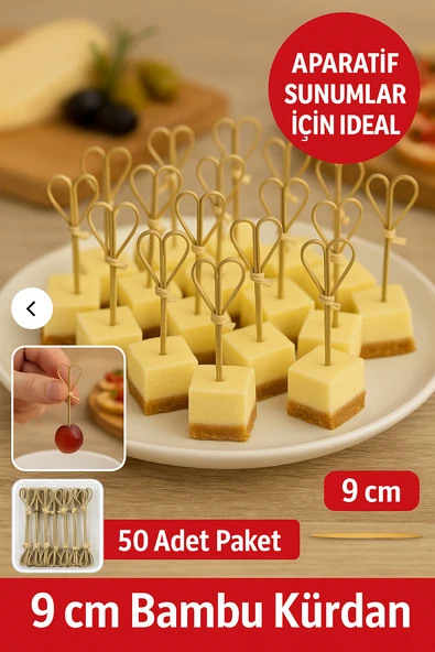 50’li Kahve Kalpli 9 cm Doğal Bambu Kürdan  • Kanepe Kokteyl Sunum Servis Kürdanı Parti Kürdanı ürün görseli 1