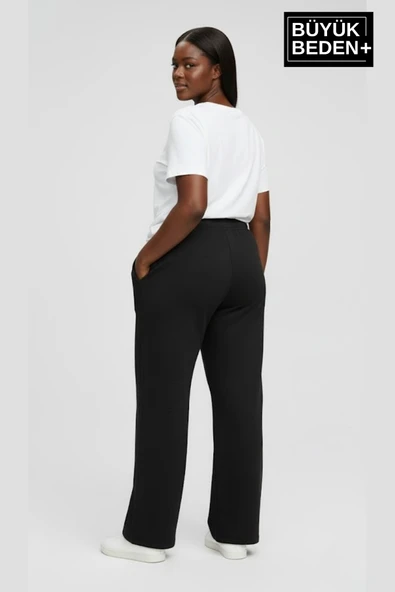 Kadın Büyük Beden Rahat Kesim Paça Reçme AR Baskılı Beli Lastikli Eşofman Altı SPR26EAK952-1 - Resim 9