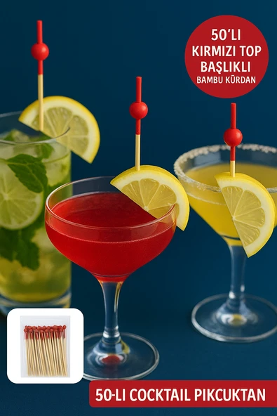 50’li Kırmızı Top Başlıklı Bambu Kürdan – Tatlı, Kanape ve Kokteyl Sunum Kürdanı - Resim 7